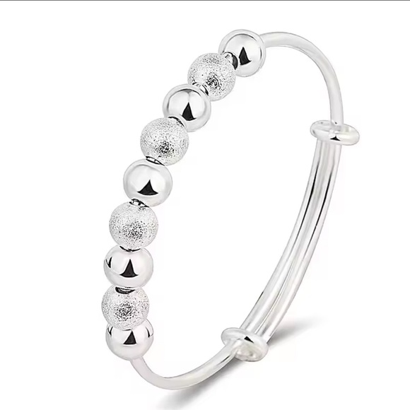 New 925 Silver Textured Bead Charm Adjustable Bracelet - Picture 2 of 5